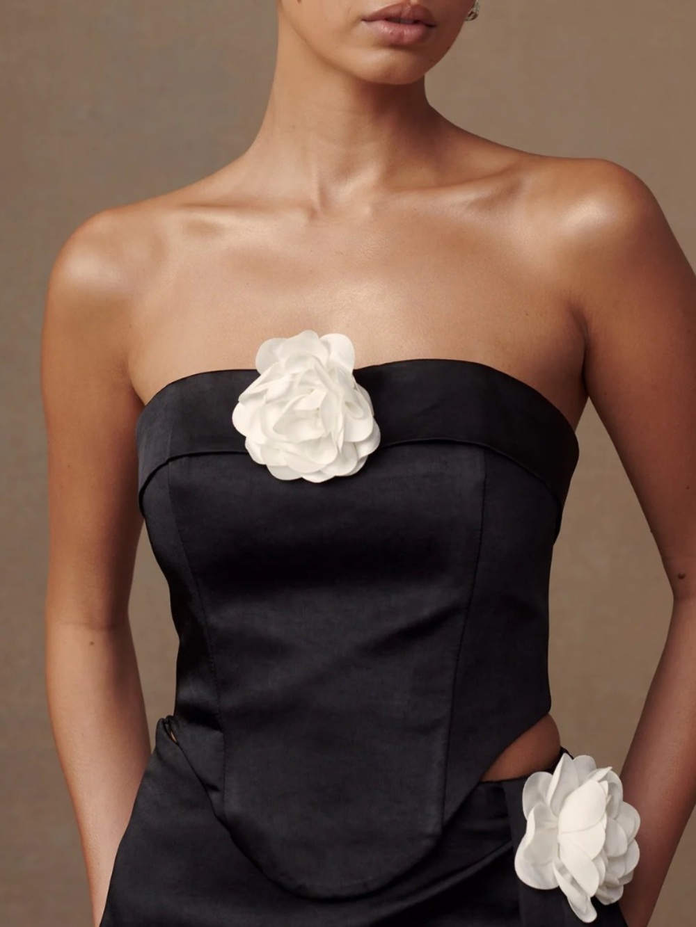 Meshki Black Margot Strapless Rose Corset in black